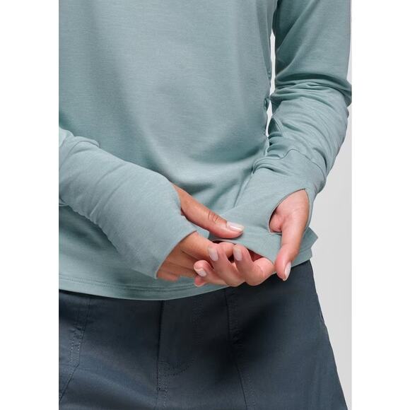 Prana Sol Searcher LS Crew Women's M Saltwater Standard Fit Thumbholes Rouching - Picture 4 of 10